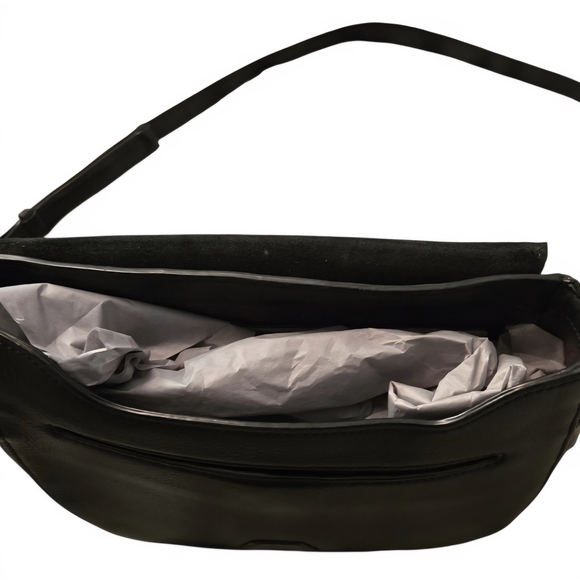 Rag & Bone Black Leather Saddle Bag Silver Tone Hardware Magnetic Flap Closure - Picture 8 of 12